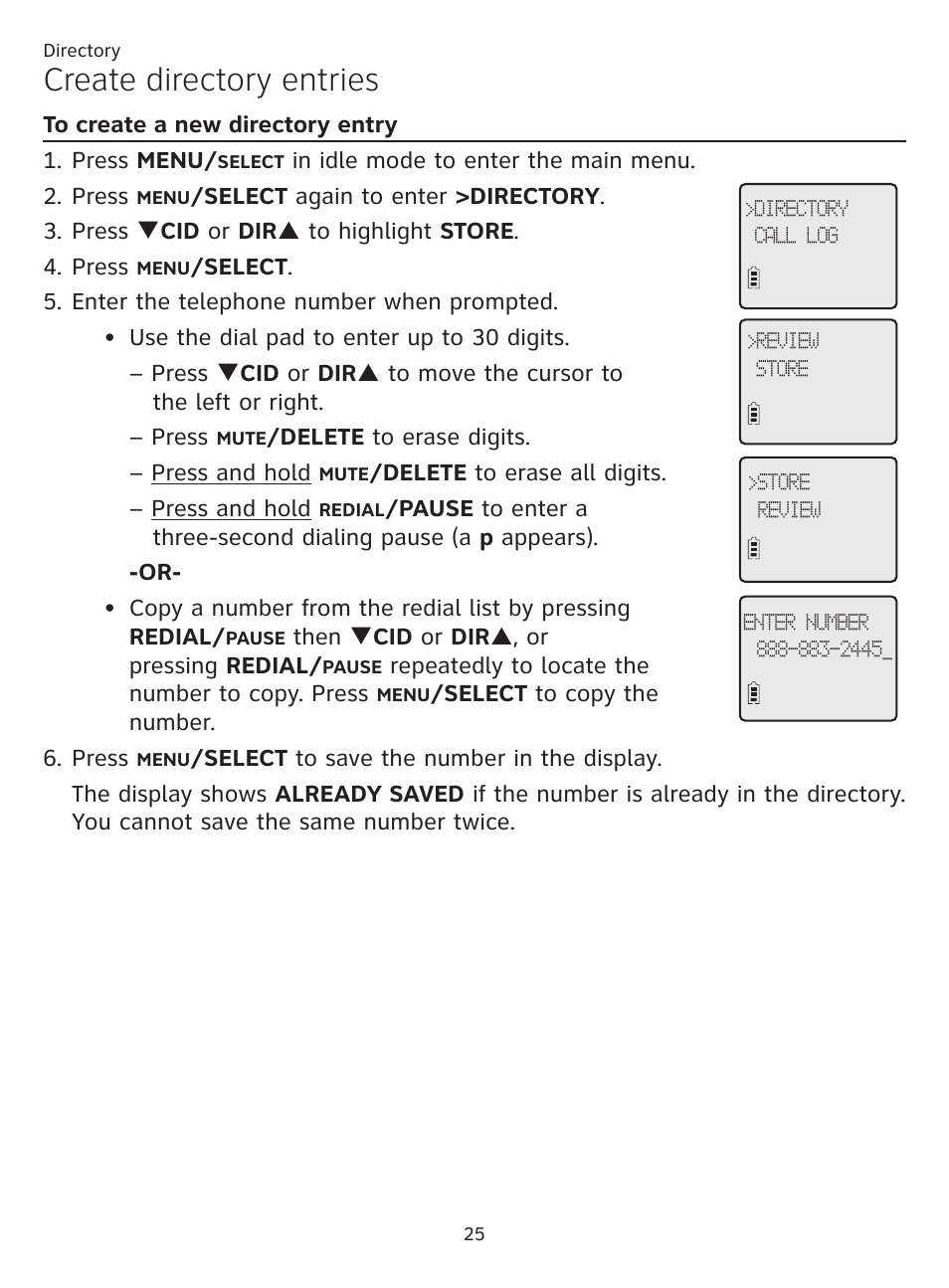 Create directory entries, To create a new directory entry | AT&T CL81219 User Manual | Page 30 / 66