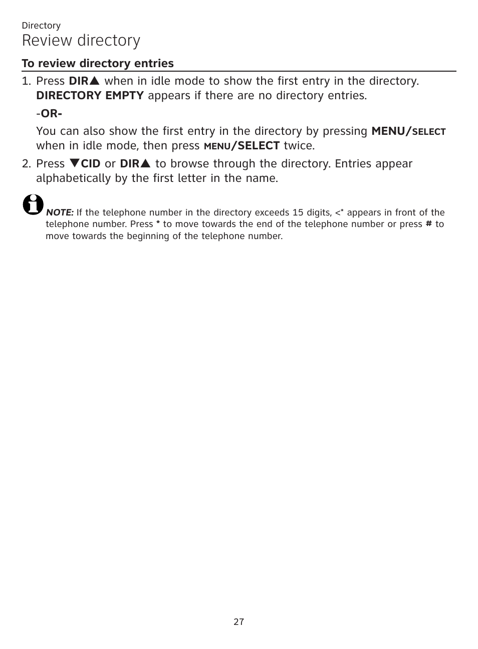 Review directory, To review directory entries | AT&T CL81219 User Manual | Page 32 / 66