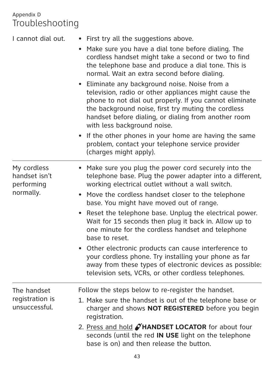 Troubleshooting | AT&T CL81219 User Manual | Page 48 / 66