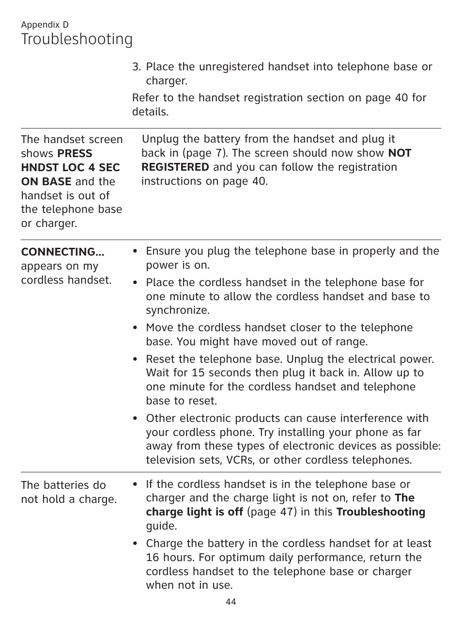 Troubleshooting | AT&T CL81219 User Manual | Page 49 / 66