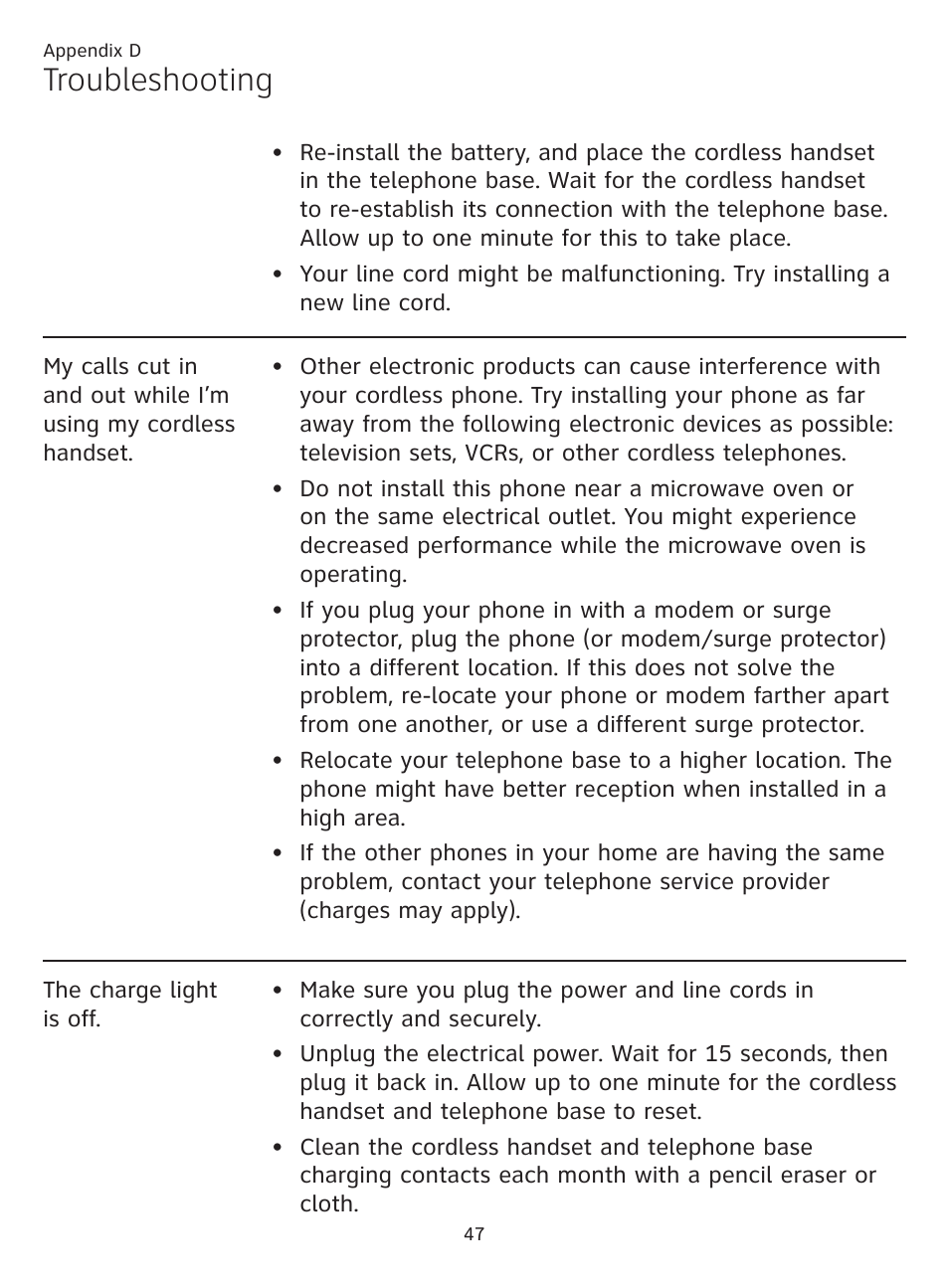 Troubleshooting | AT&T CL81219 User Manual | Page 52 / 66