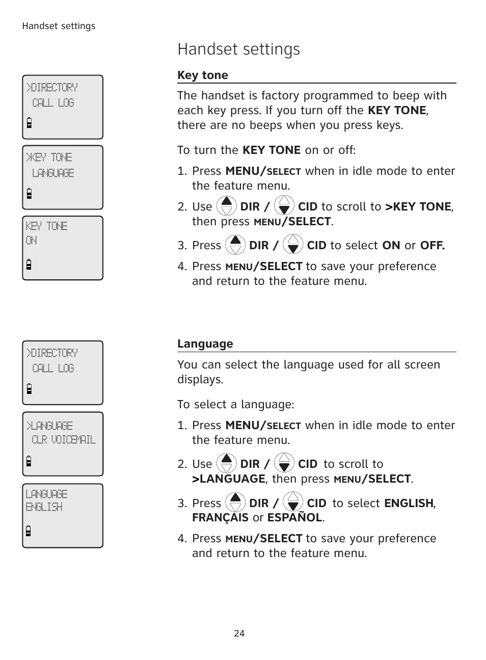 Handset settings | AT&T DECT TL9178 User Manual | Page 29 / 91
