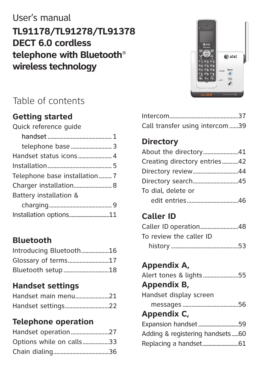 AT&T DECT TL9178 User Manual | Page 4 / 91