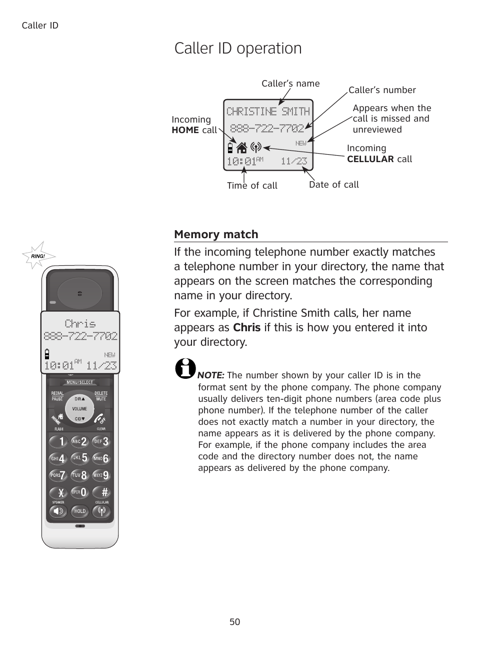 Caller id operation | AT&T DECT TL9178 User Manual | Page 55 / 91