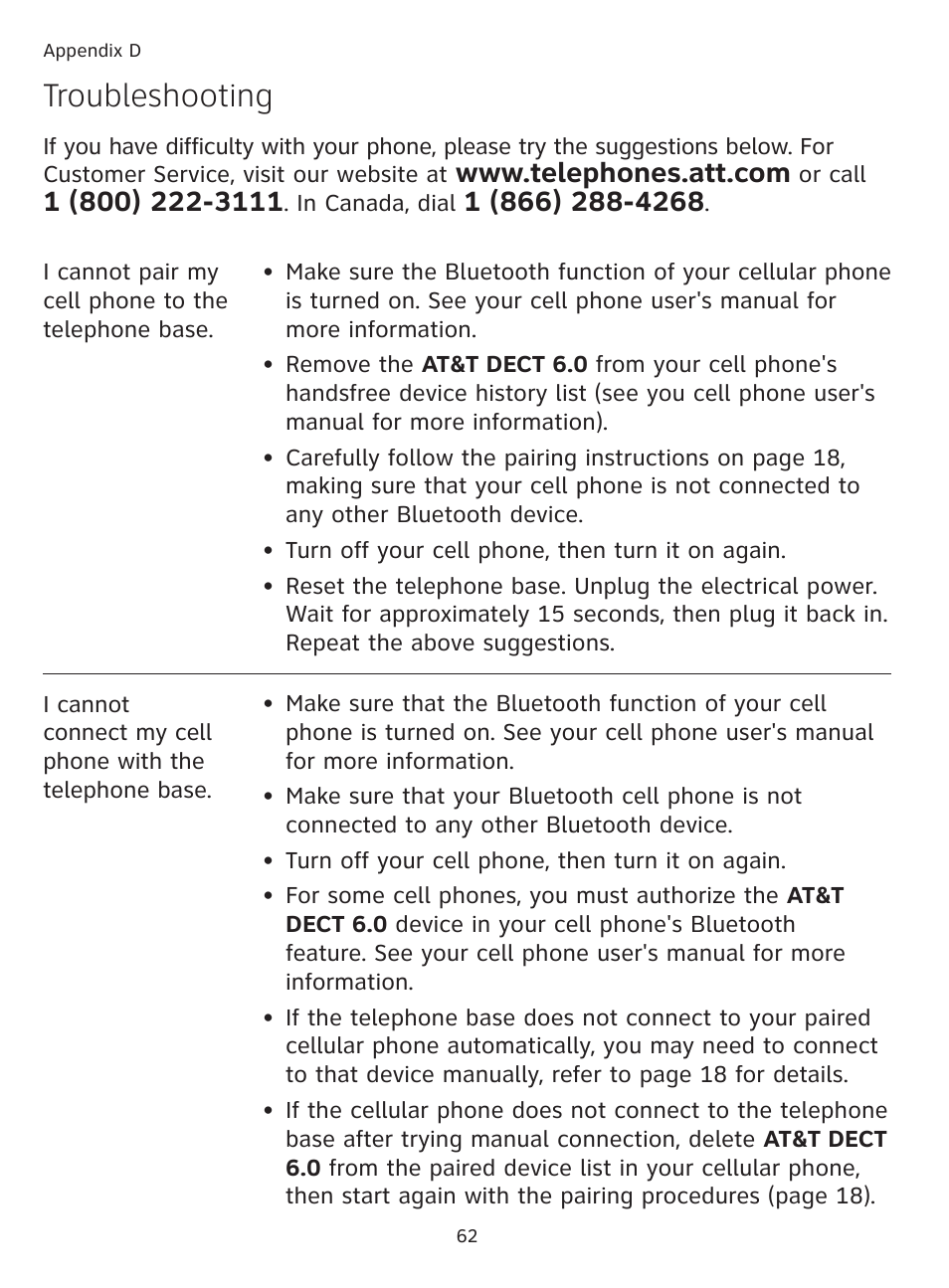 Troubleshooting | AT&T DECT TL9178 User Manual | Page 67 / 91