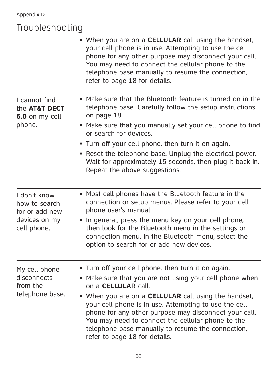 Troubleshooting | AT&T DECT TL9178 User Manual | Page 68 / 91