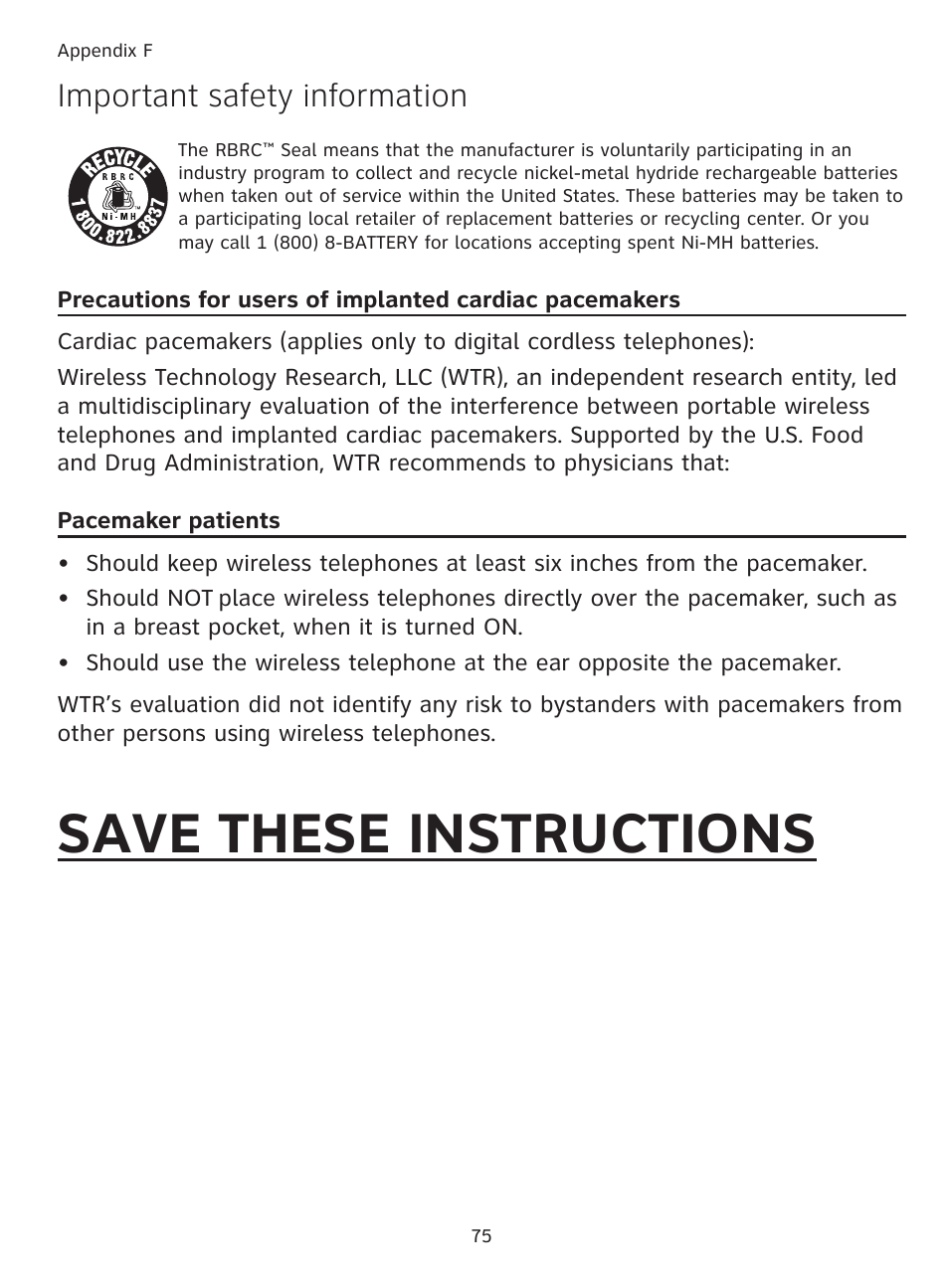 Save these instructions, Important safety information | AT&T DECT TL9178 User Manual | Page 80 / 91