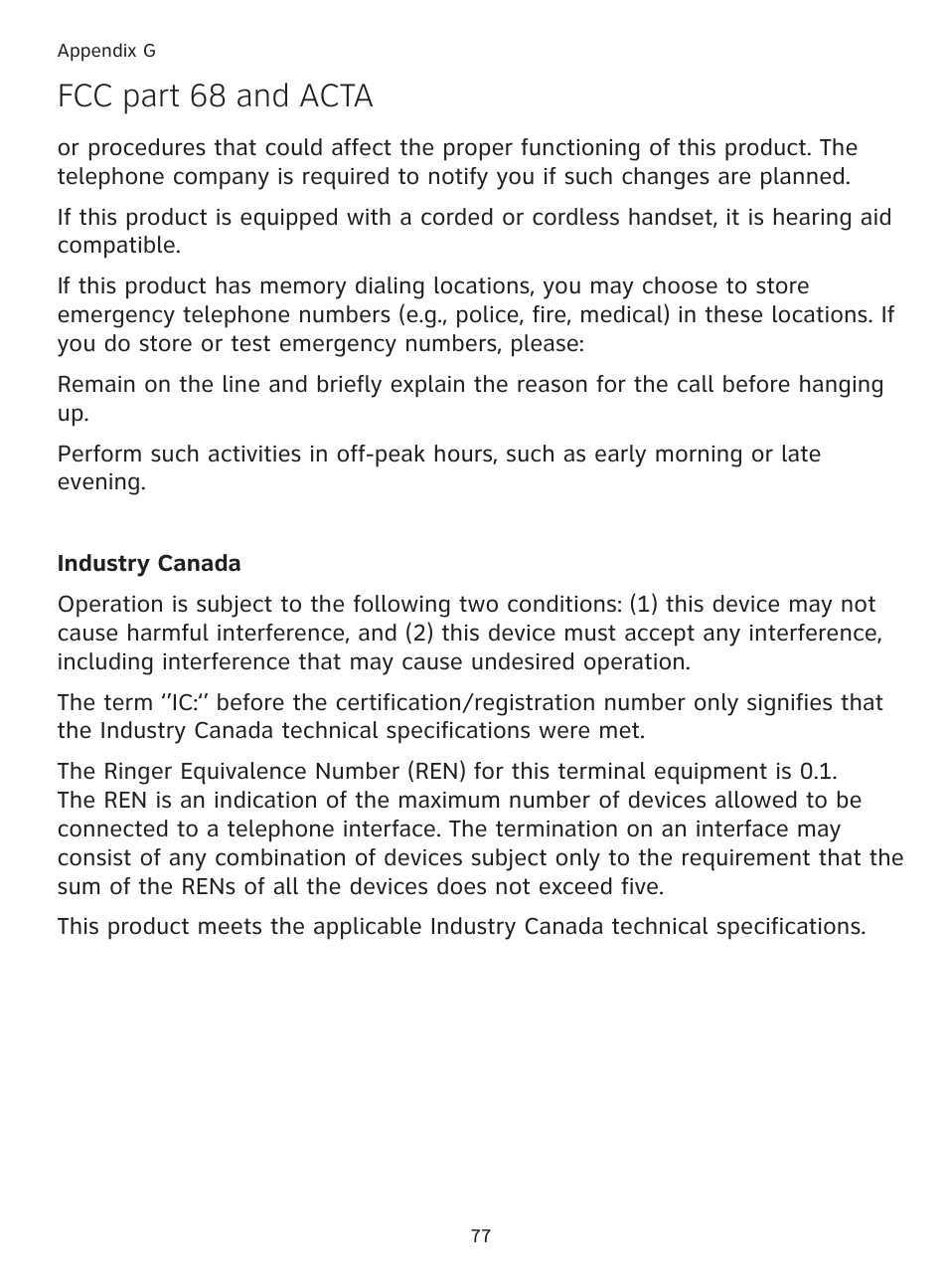 Fcc part 6� and acta | AT&T DECT TL9178 User Manual | Page 82 / 91