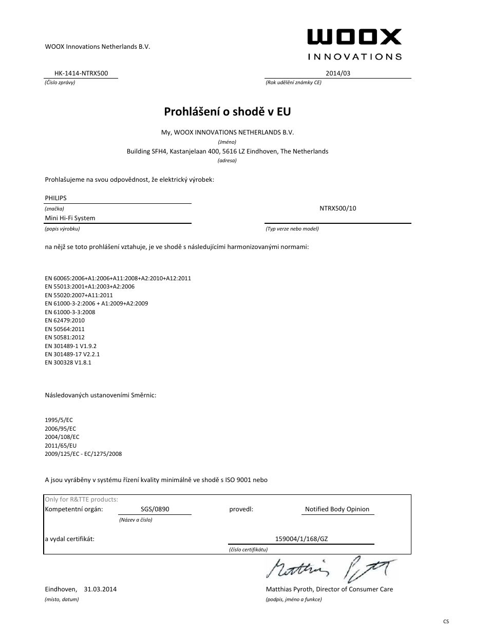 Prohlášení o shodě v eu | Philips Minichaîne hi-fi User Manual | Page 15 / 21