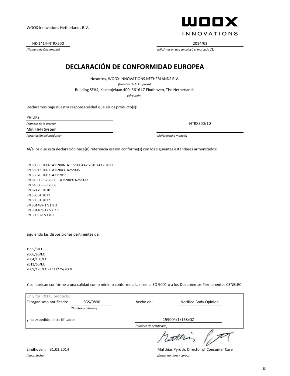 Declaración de conformidad europea | Philips Minichaîne hi-fi User Manual | Page 7 / 21
