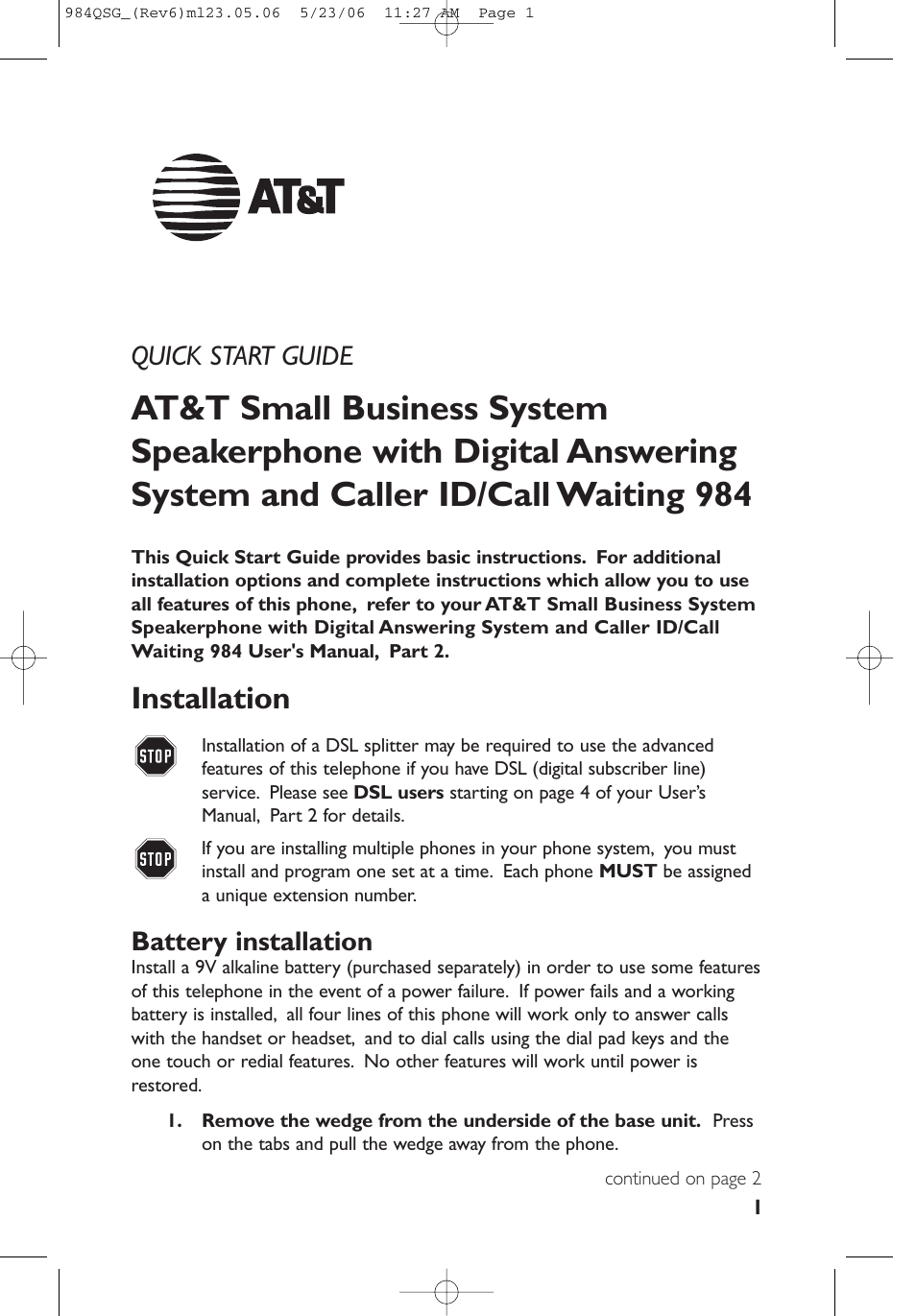 AT&T 984 User Manual | 15 pages