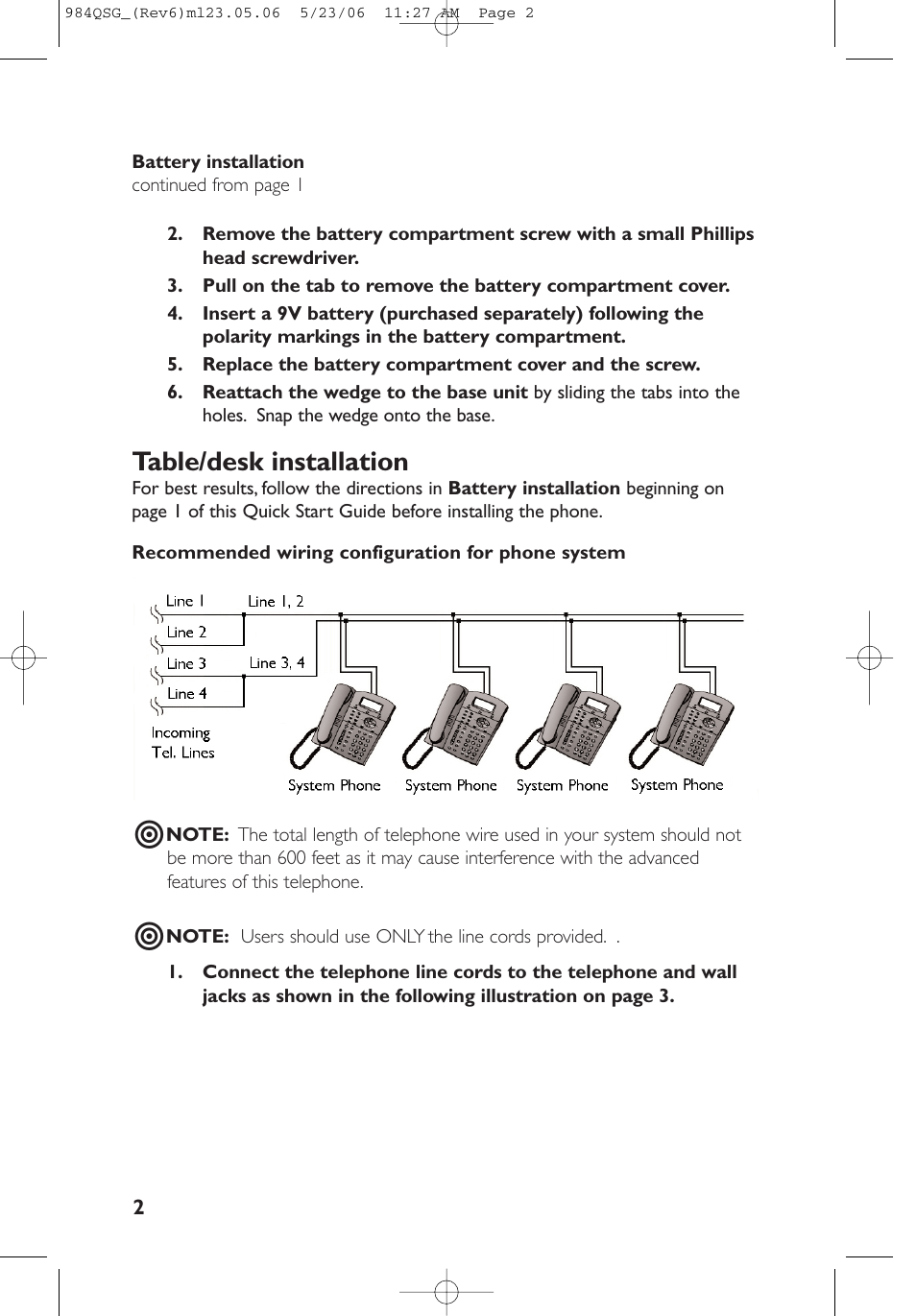 Table/desk installation | AT&T 984 User Manual | Page 2 / 15