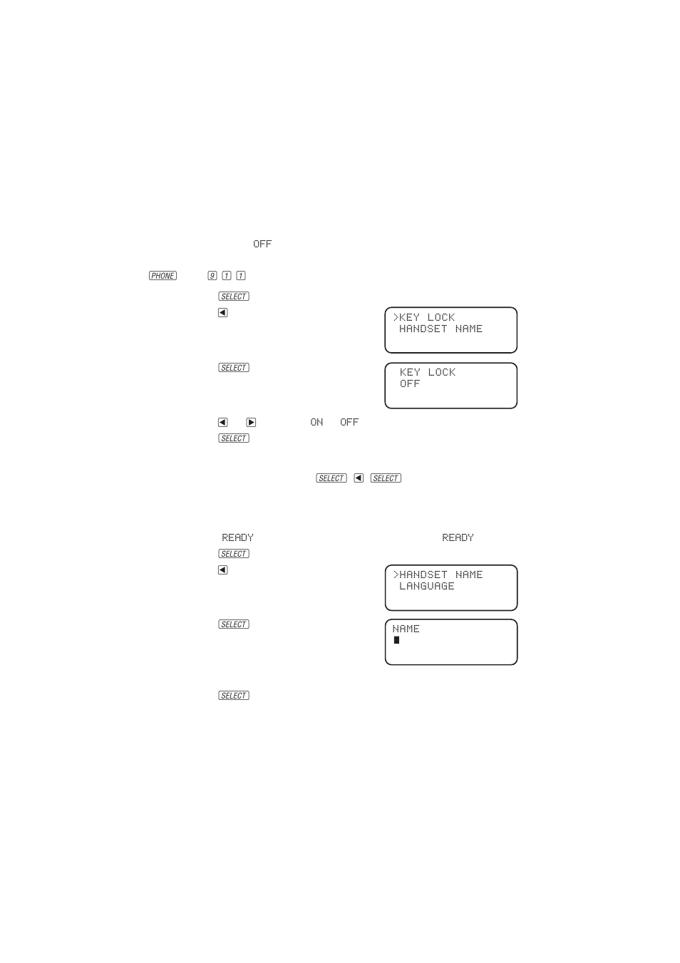 Feature setup, Key lock, Handset name | AT&T 2230 User Manual | Page 9 / 23