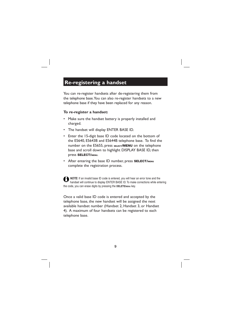 Re-registering a handset | AT&T E560-2 User Manual | Page 13 / 37