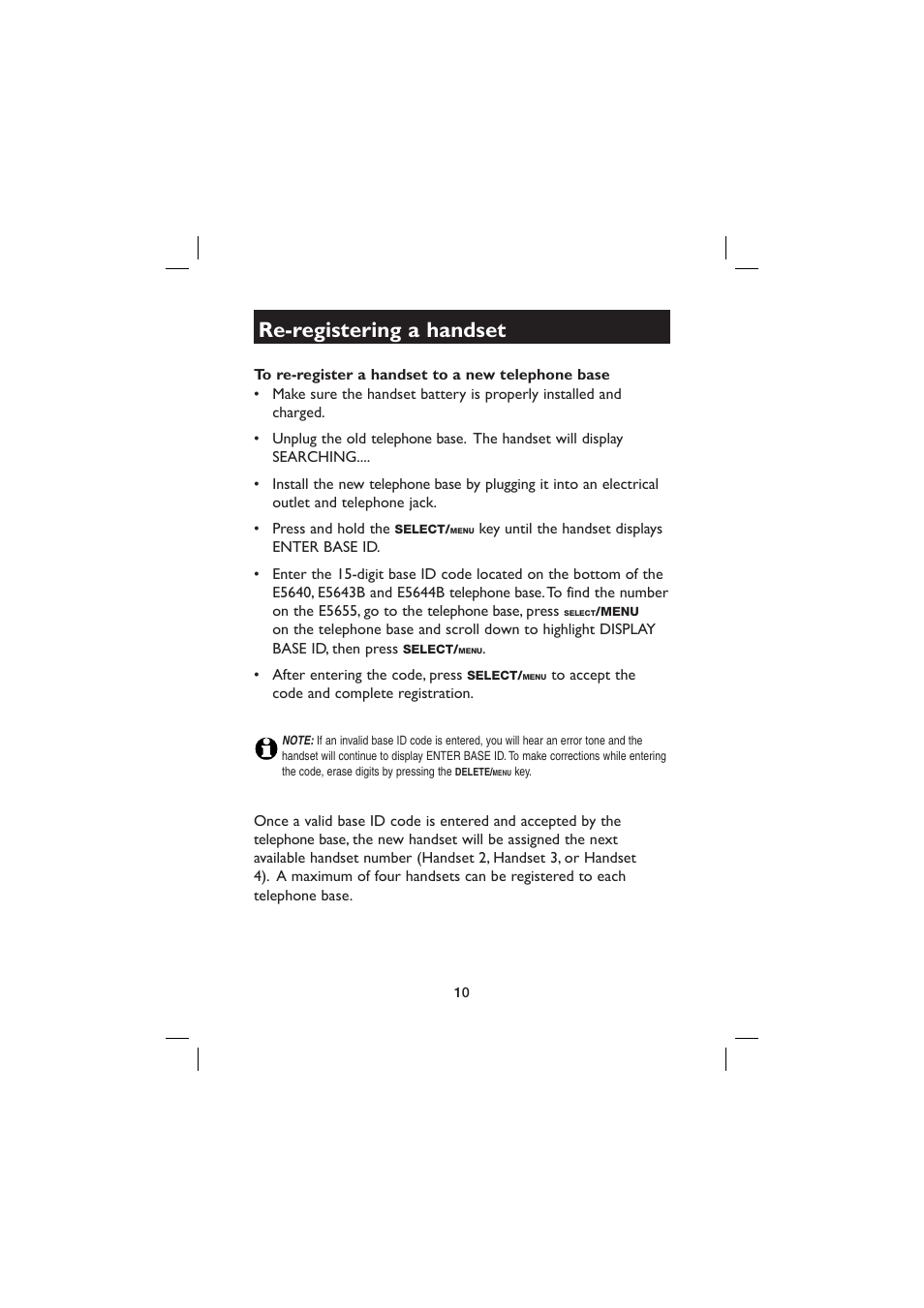 Re-registering a handset | AT&T E560-2 User Manual | Page 14 / 37