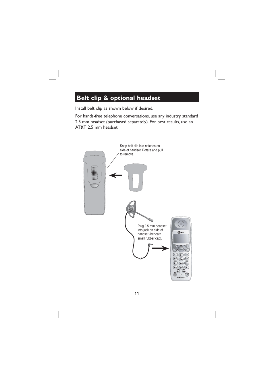 Belt clip & optional headset | AT&T E560-2 User Manual | Page 15 / 37