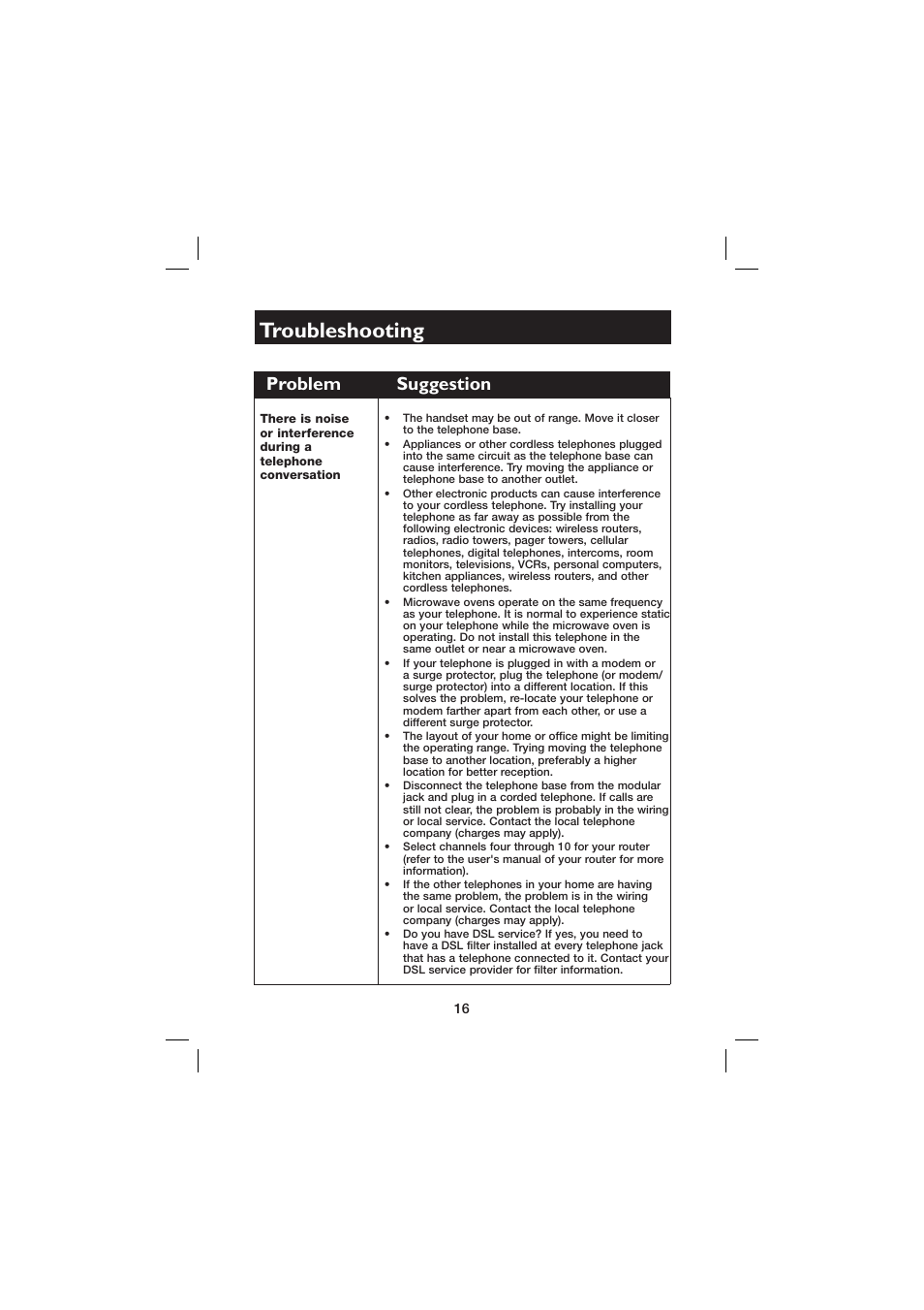 Troubleshooting, Problem suggestion | AT&T E560-2 User Manual | Page 20 / 37