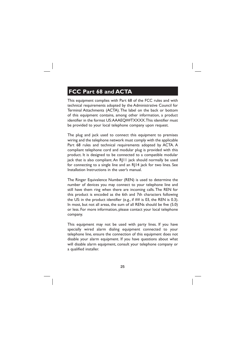 Fcc part 68 and acta | AT&T E560-2 User Manual | Page 29 / 37