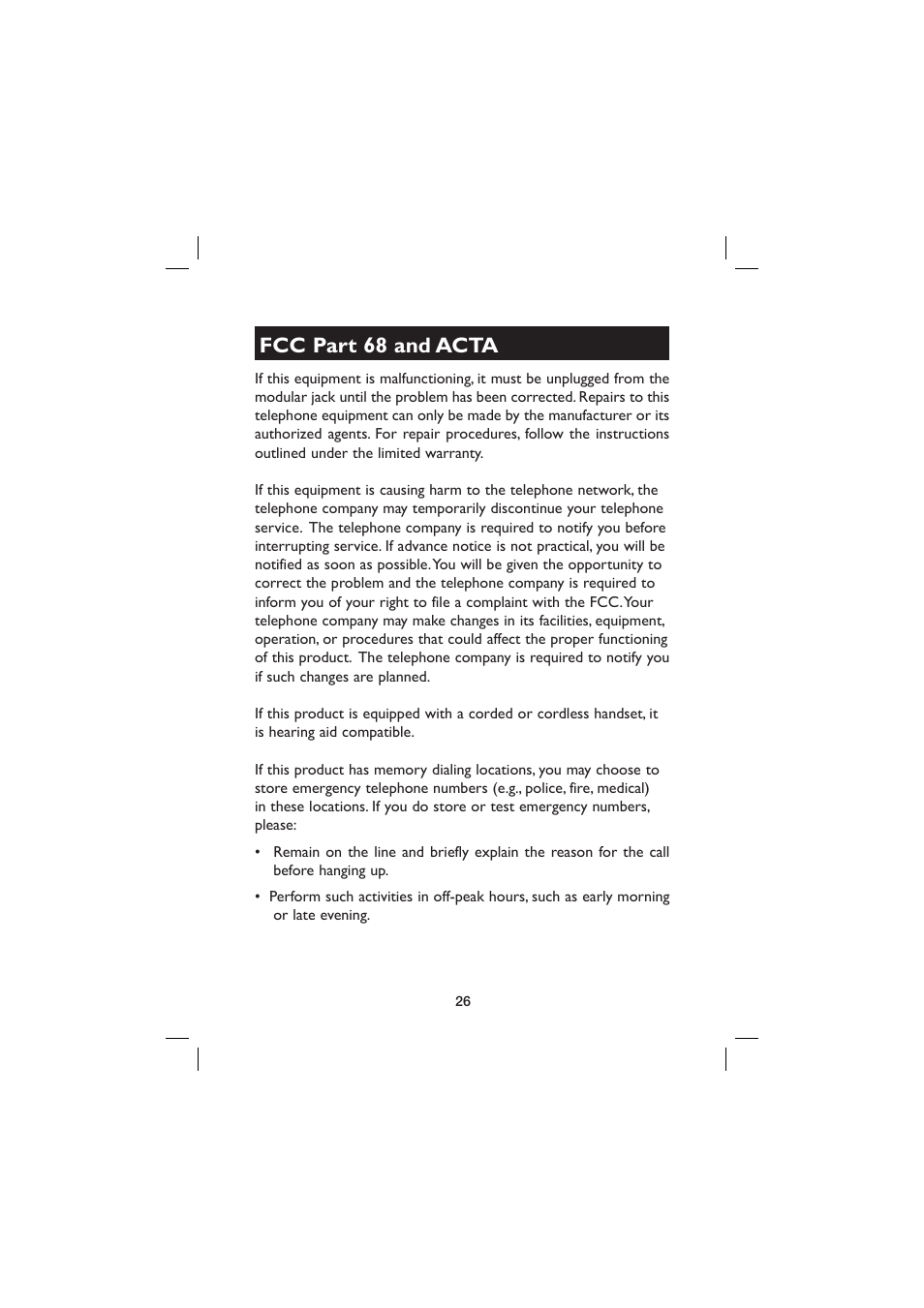 Fcc part 68 and acta | AT&T E560-2 User Manual | Page 30 / 37