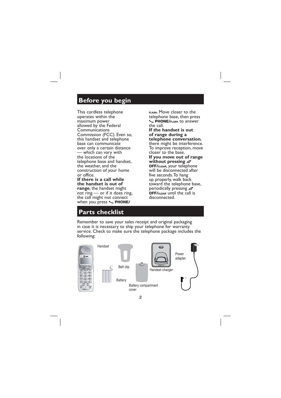 Before you begin, Parts checklist | AT&T E560-2 User Manual | Page 6 / 37