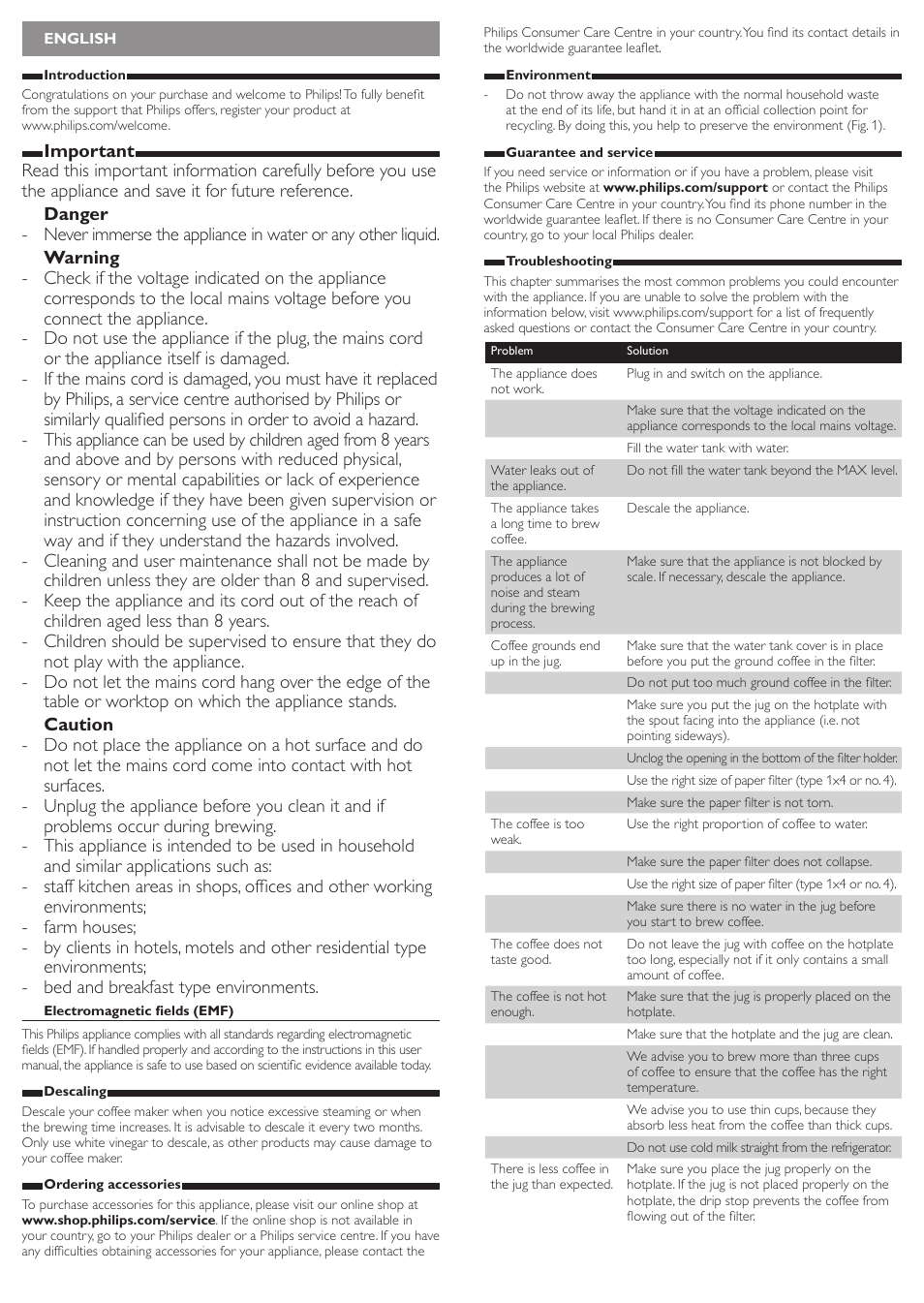 Philips Cafetière User Manual | Page 4 / 14