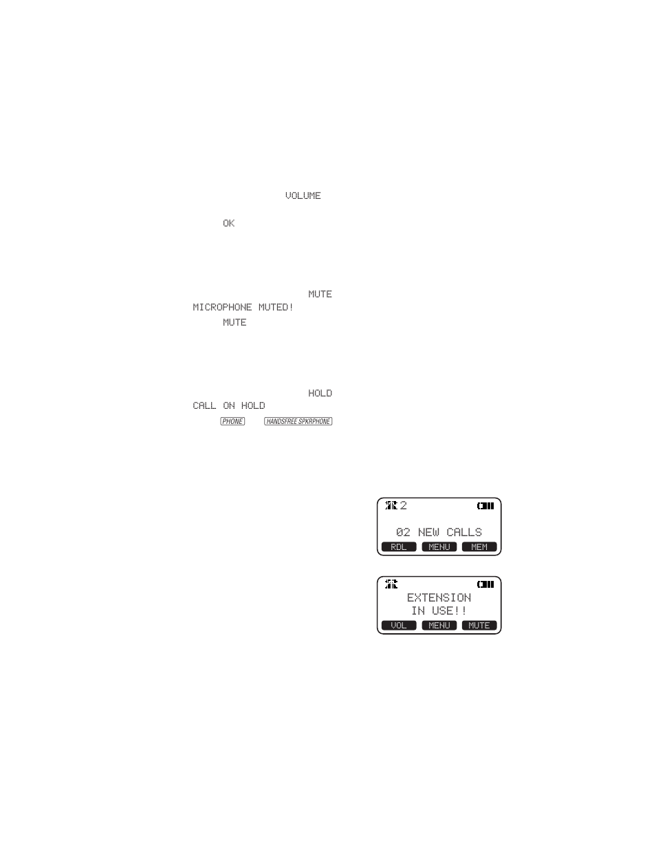 Telephone operation, Volume, Mute | Hold, Line in use | AT&T 2455 User Manual | Page 12 / 38