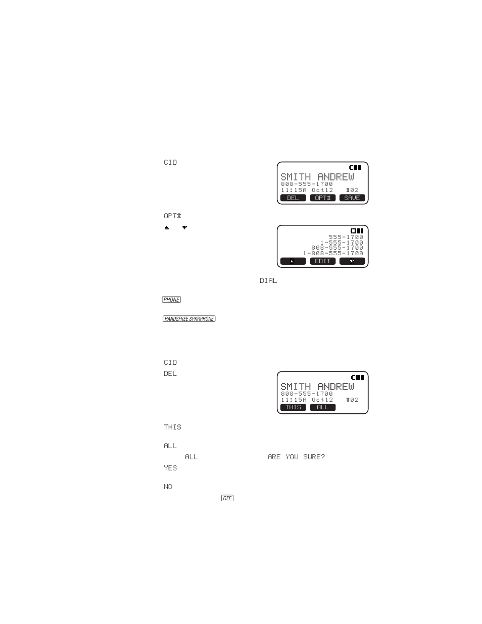 Caller id operation, Delete call records, Smith andrew | AT&T 2455 User Manual | Page 23 / 38