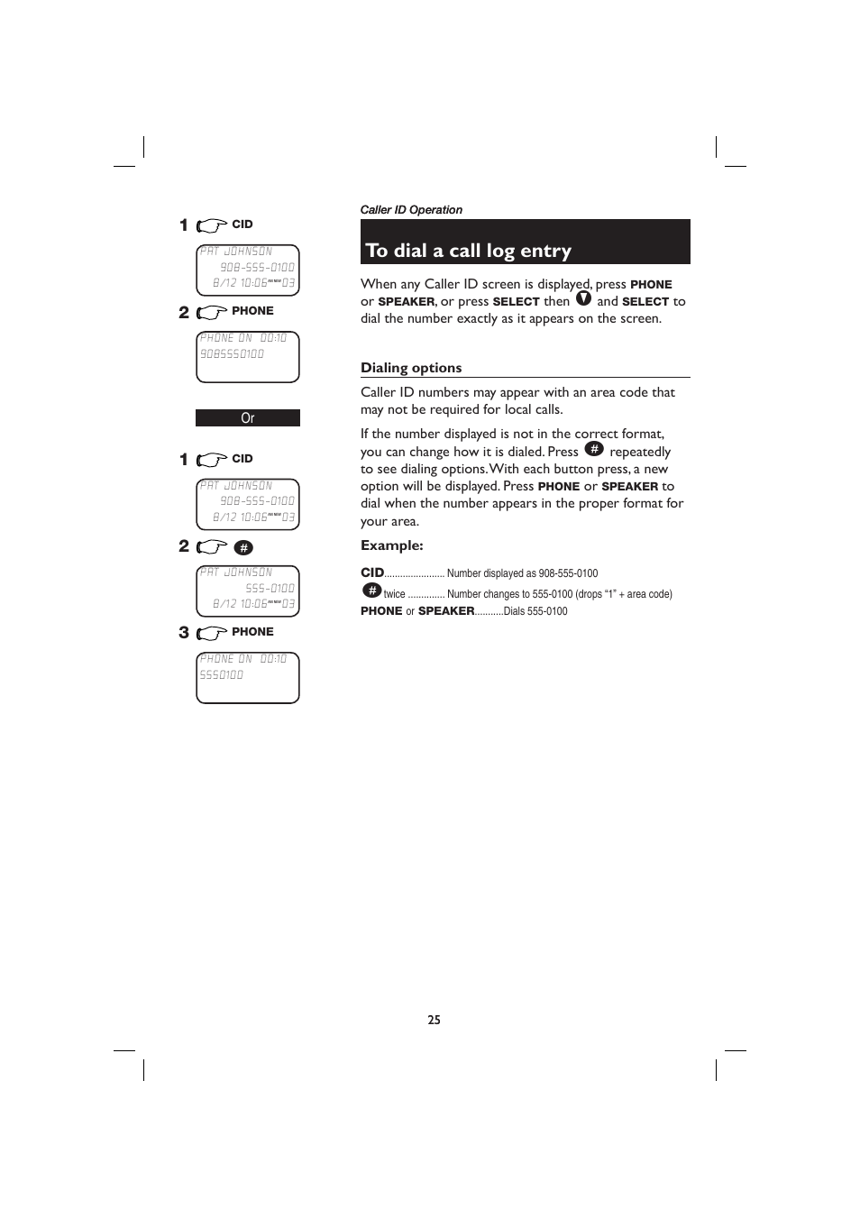 To dial a call log entry, Dialing options | AT&T E2728B User Manual | Page 29 / 60