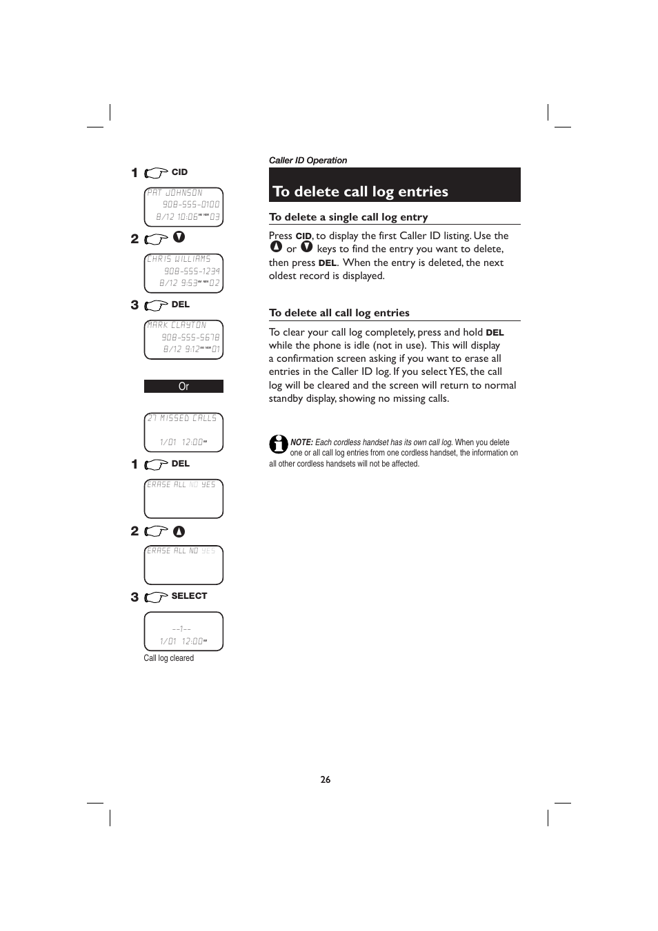 To delete call log entries, To delete a single call log entry, To delete all call log entries | AT&T E2728B User Manual | Page 30 / 60