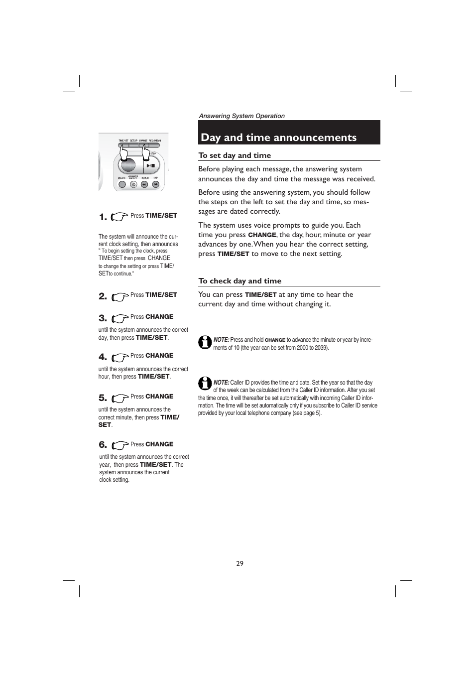 Day and time announcements, To set day and time, To check day and time | AT&T E2728B User Manual | Page 33 / 60
