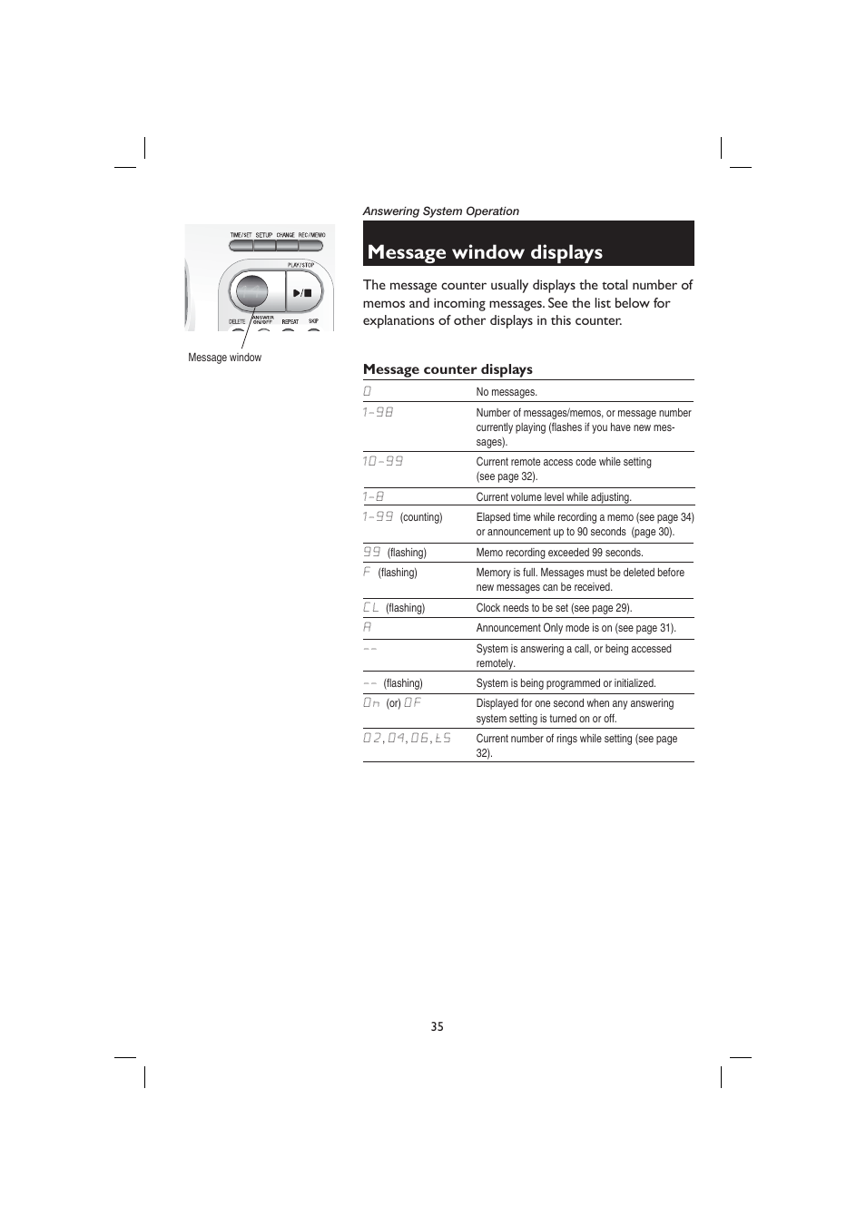 Message window displays, Message counter displays | AT&T E2728B User Manual | Page 39 / 60