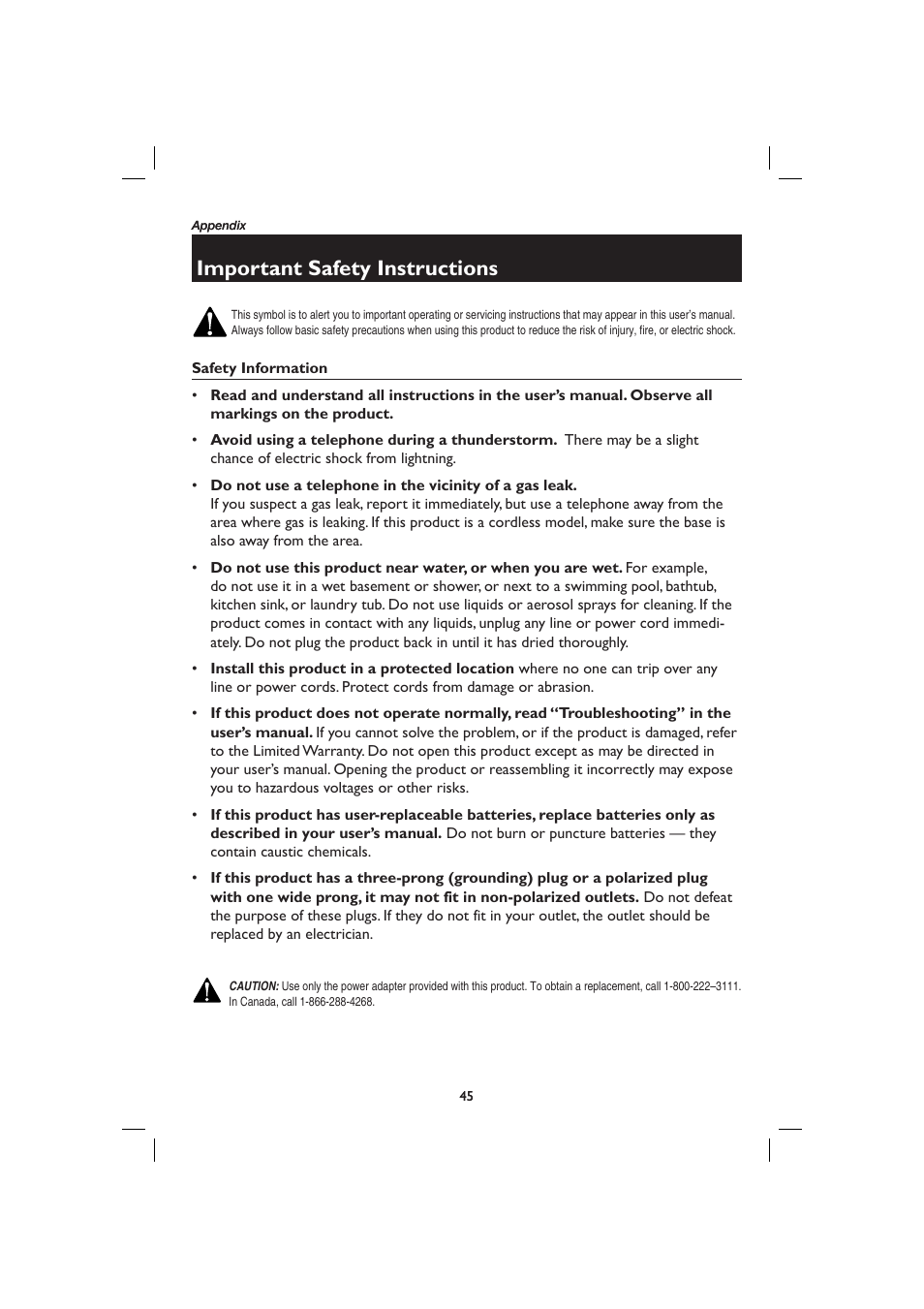Important safety instructions | AT&T E2728B User Manual | Page 49 / 60