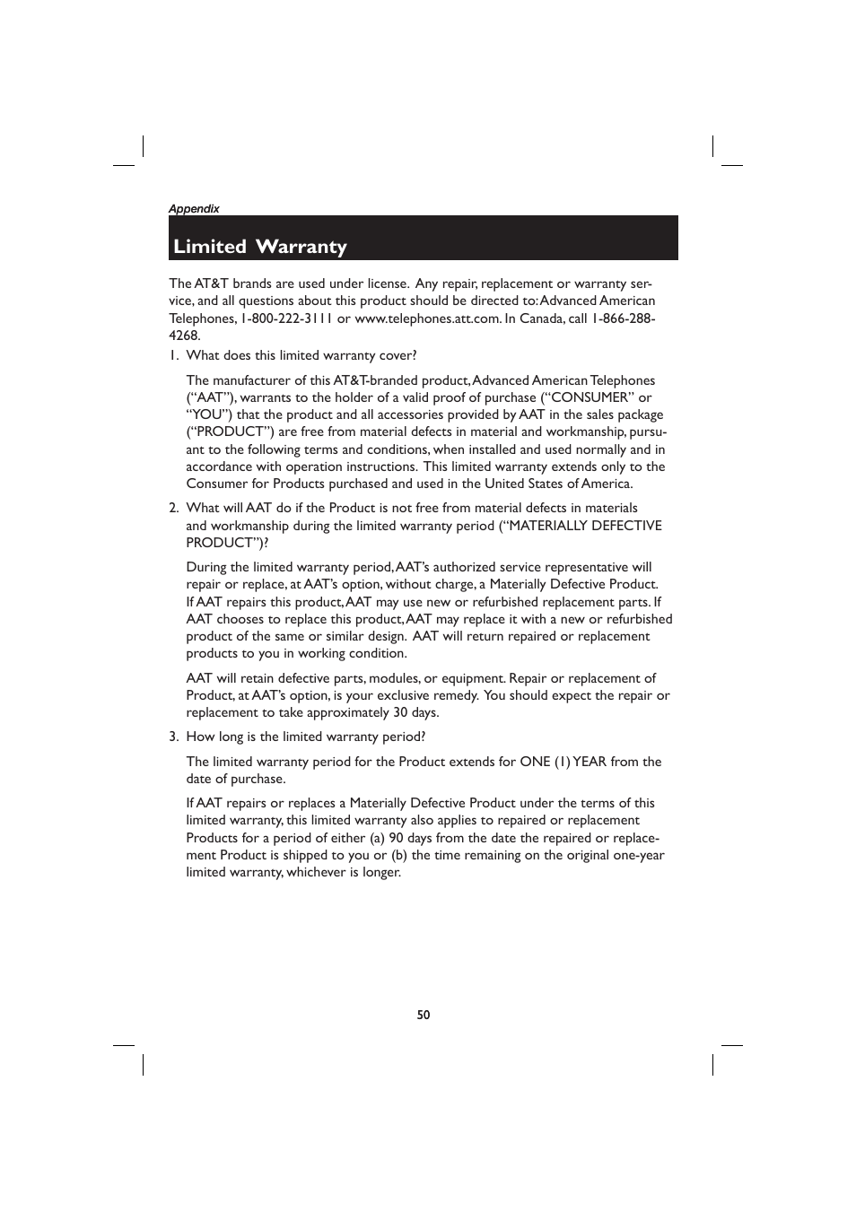 Limited warranty | AT&T E2728B User Manual | Page 54 / 60