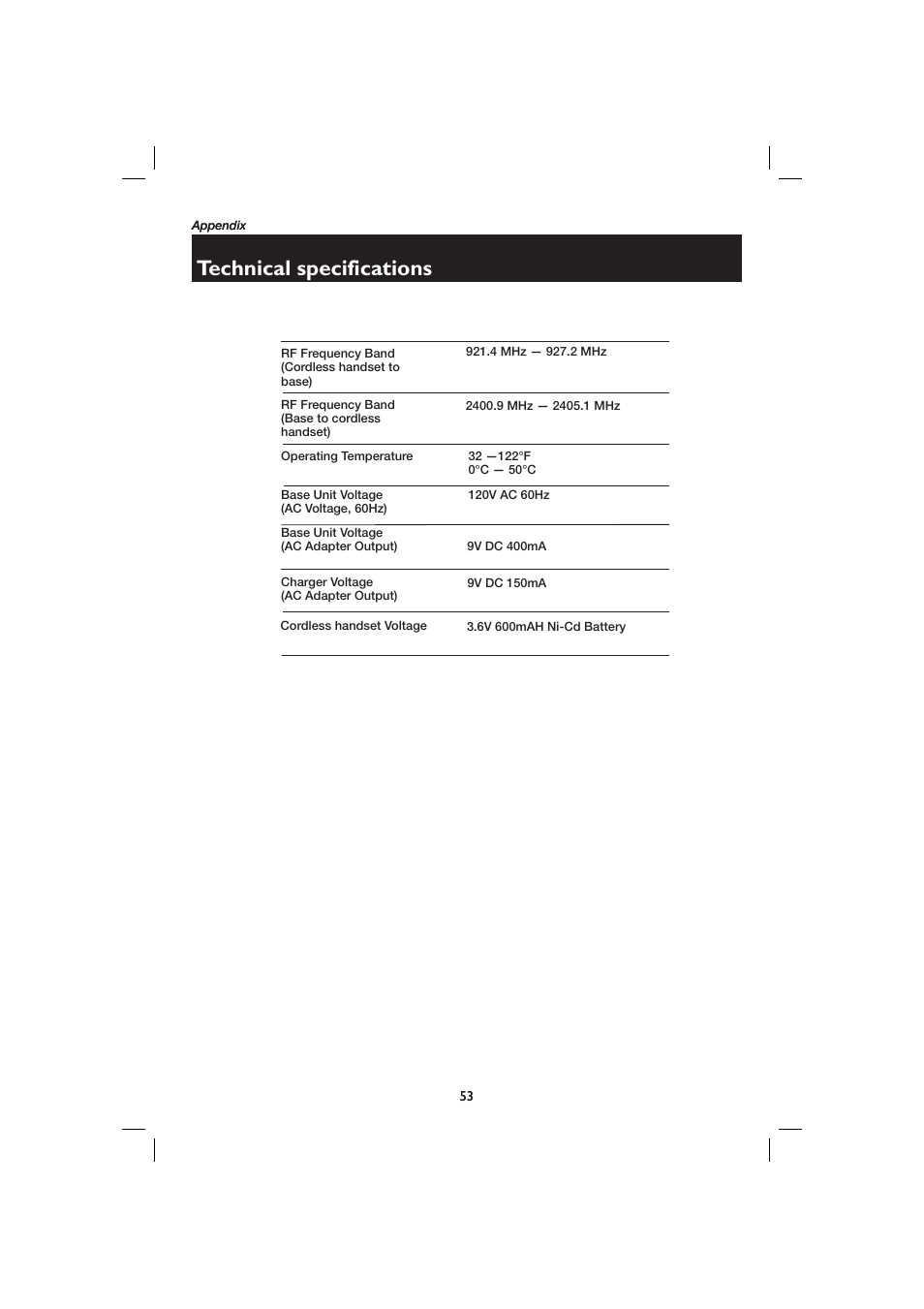 Technical specifications | AT&T E2728B User Manual | Page 57 / 60