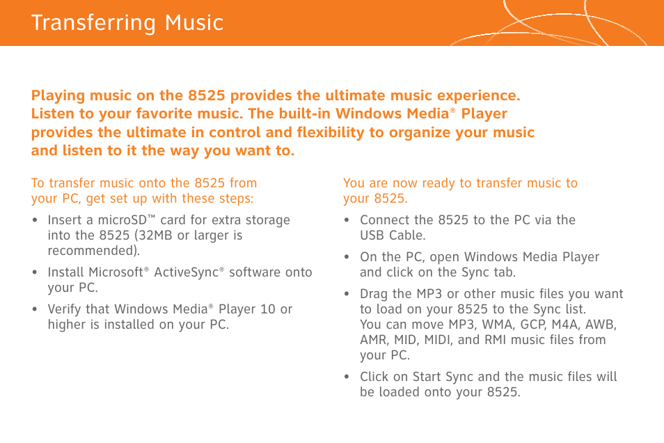Transferring music | AT&T CINGULAR 8525 User Manual | Page 7 / 10