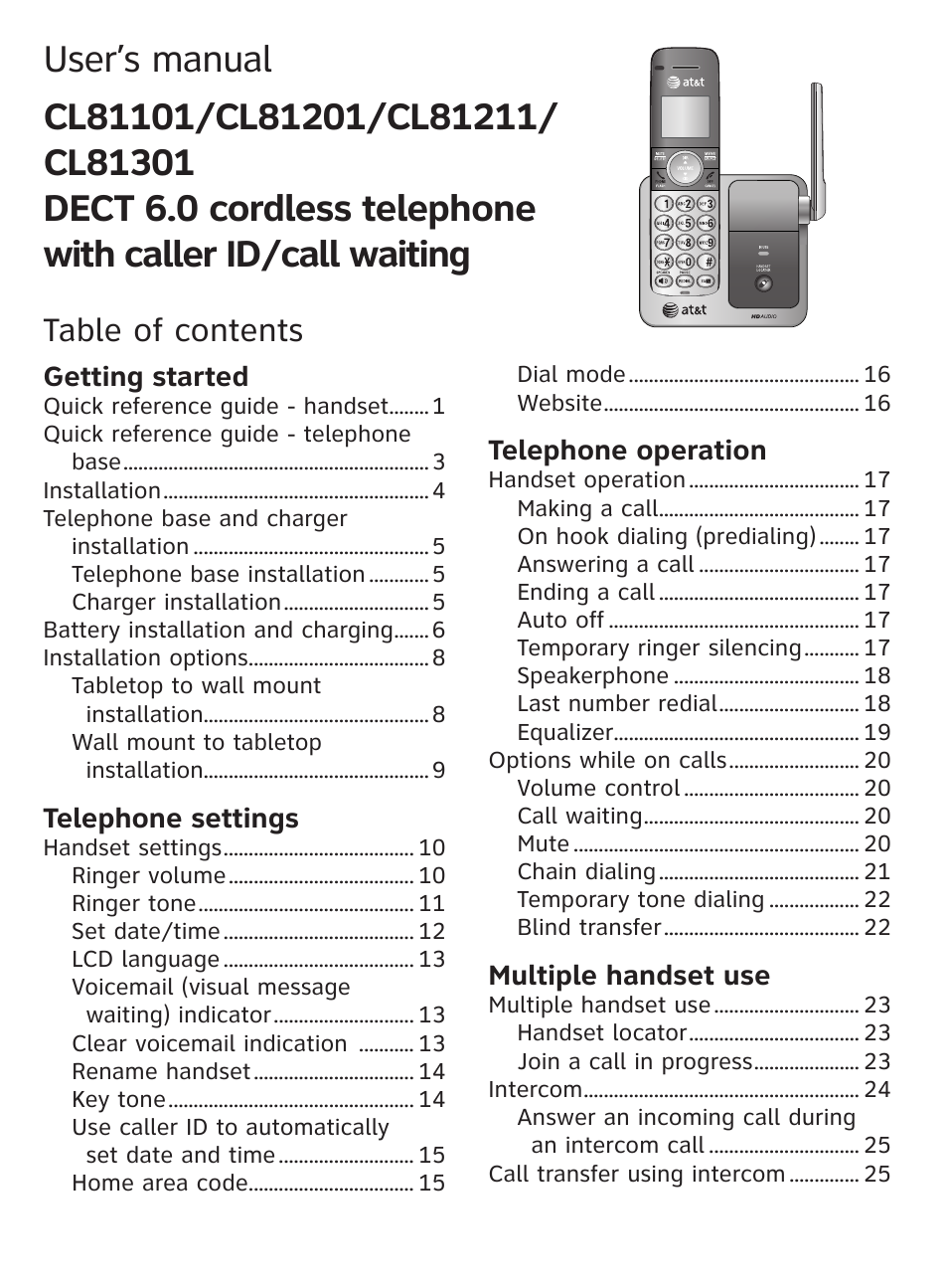 AT&T CL81101 User Manual | Page 4 / 72