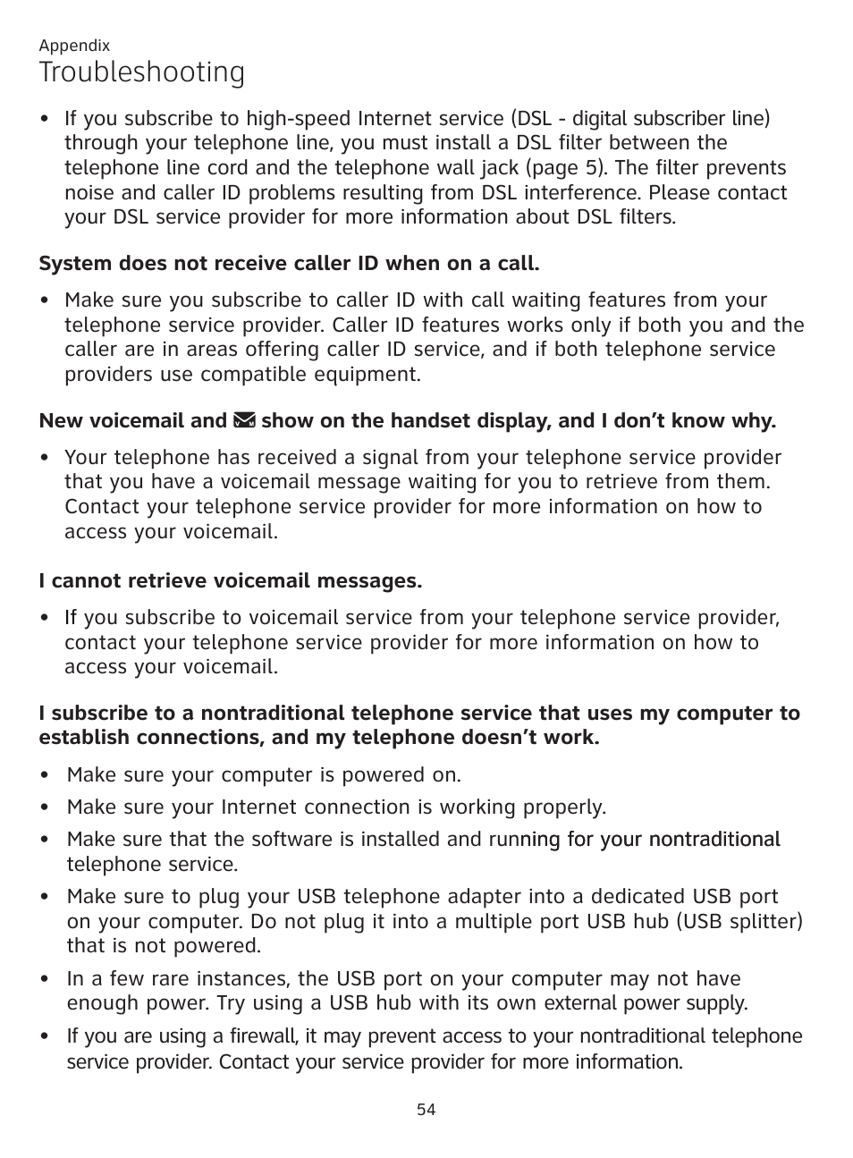 Troubleshooting | AT&T CL81101 User Manual | Page 59 / 72
