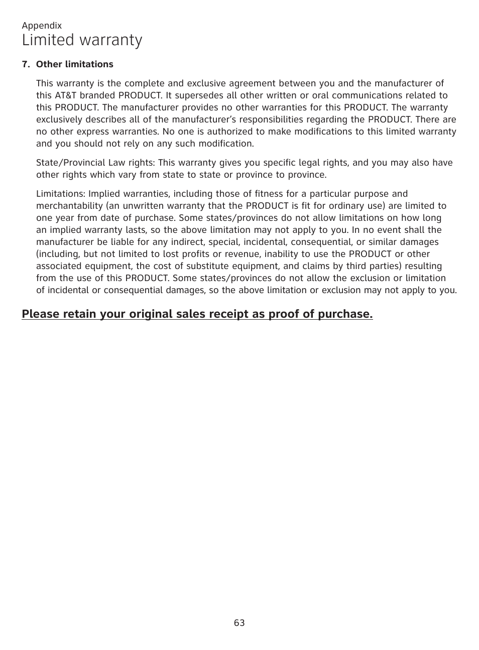 Limited warranty | AT&T CL81101 User Manual | Page 68 / 72