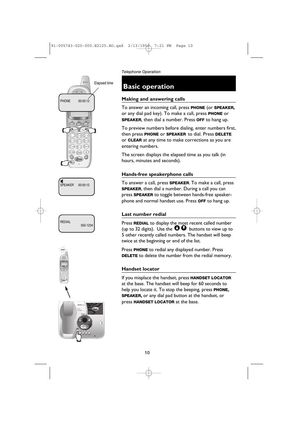 Basic operation | AT&T E2125 User Manual | Page 12 / 37
