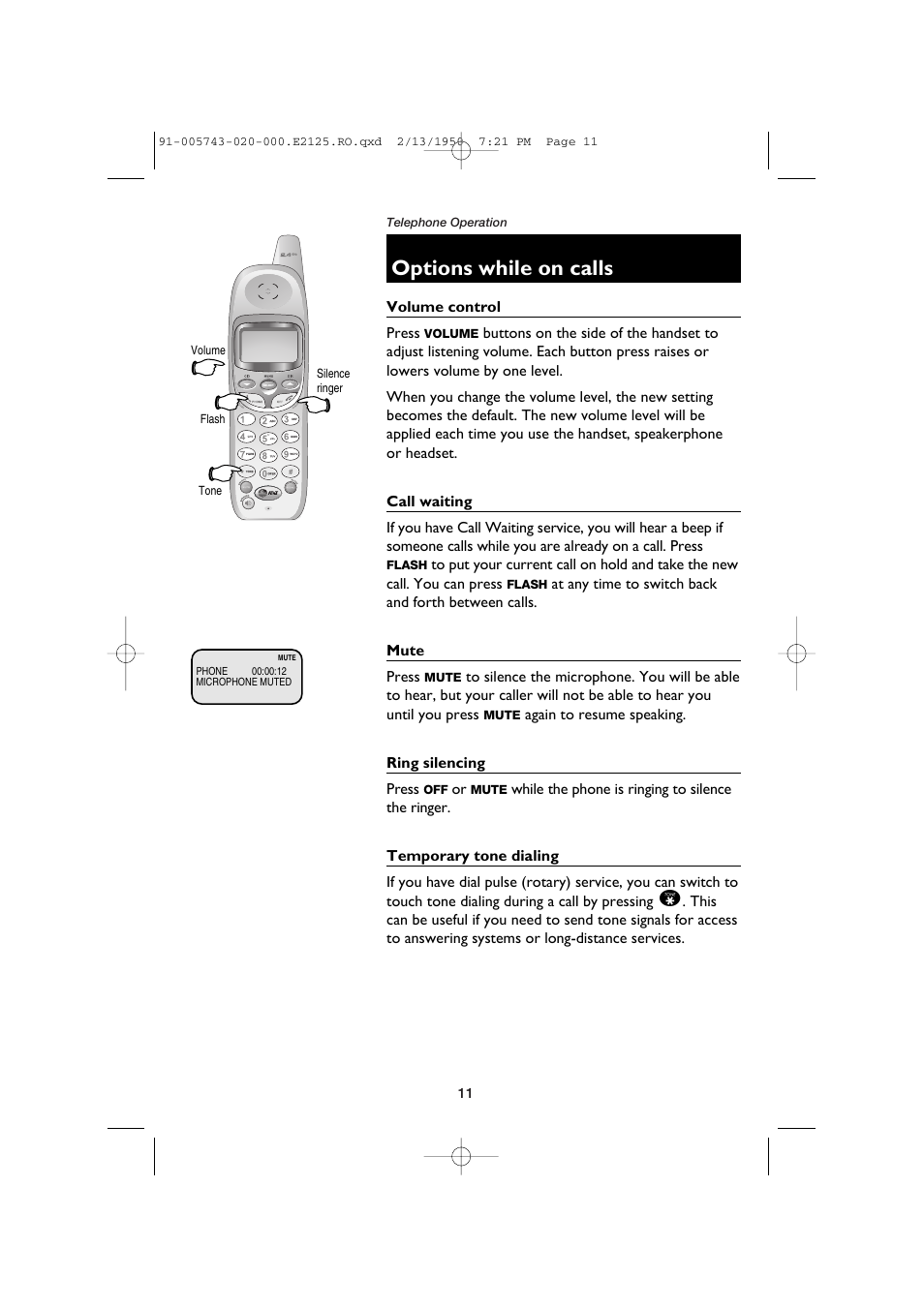 Options while on calls | AT&T E2125 User Manual | Page 13 / 37