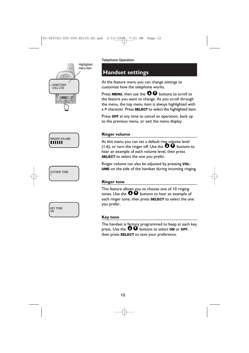 Handset settings | AT&T E2125 User Manual | Page 14 / 37