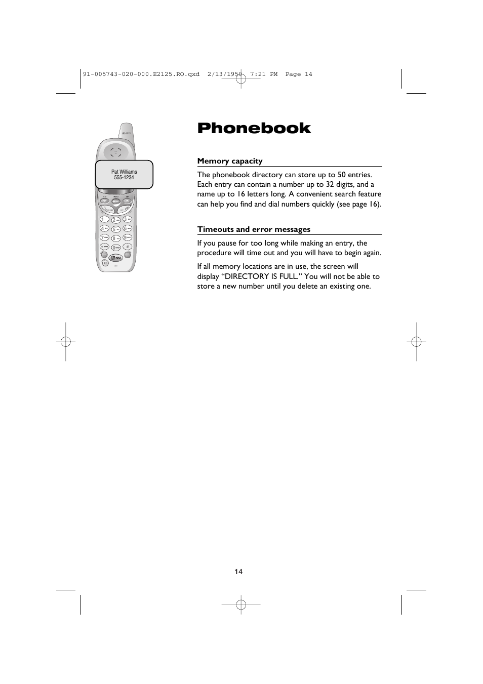 Phonebook | AT&T E2125 User Manual | Page 16 / 37