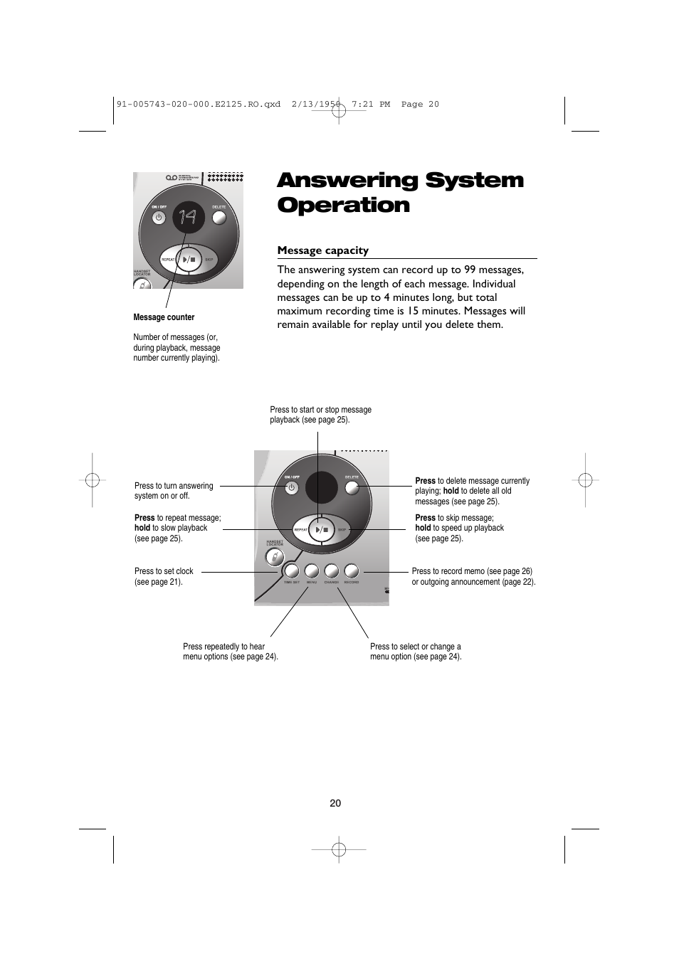Answering system operation | AT&T E2125 User Manual | Page 22 / 37