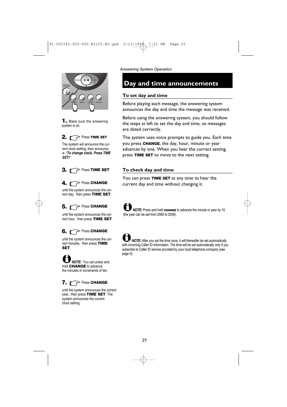 Day and time announcements | AT&T E2125 User Manual | Page 23 / 37
