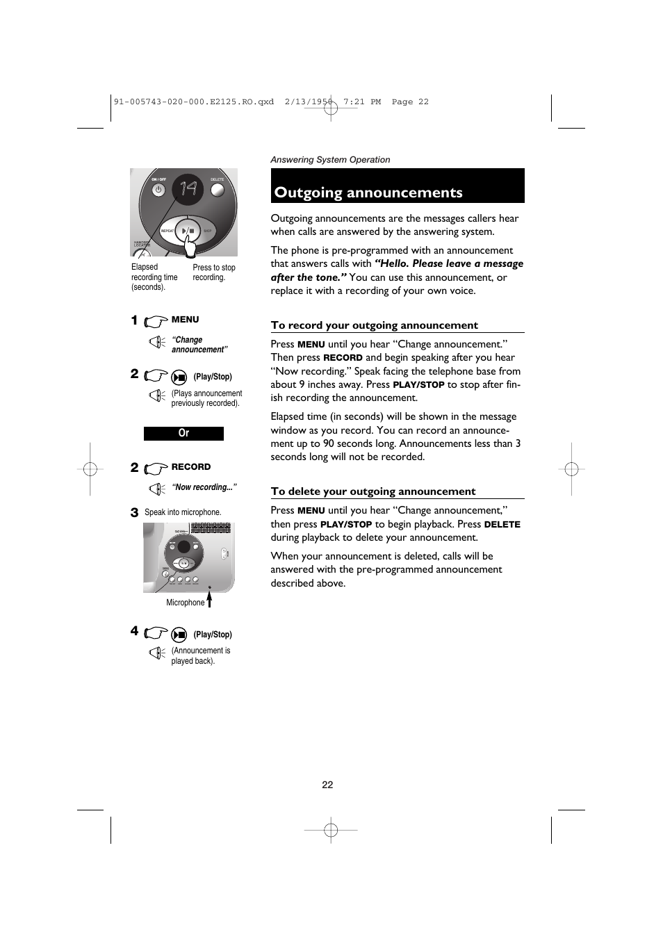 Outgoing announcements | AT&T E2125 User Manual | Page 24 / 37