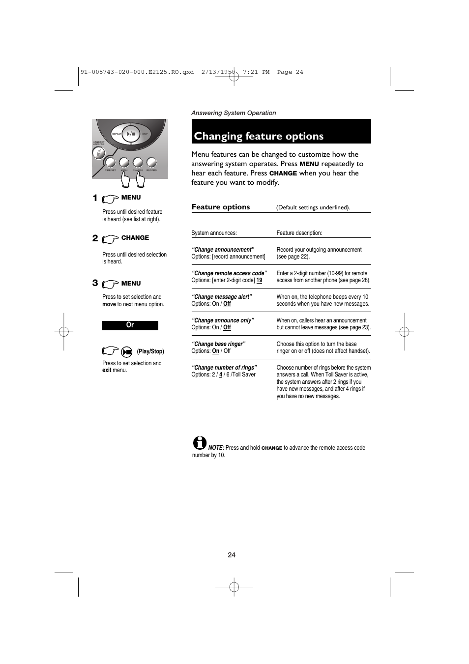 Changing feature options | AT&T E2125 User Manual | Page 26 / 37