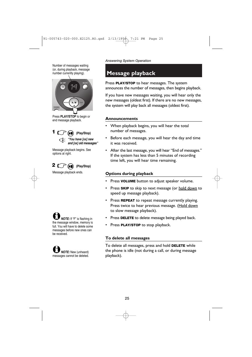 Message playback | AT&T E2125 User Manual | Page 27 / 37