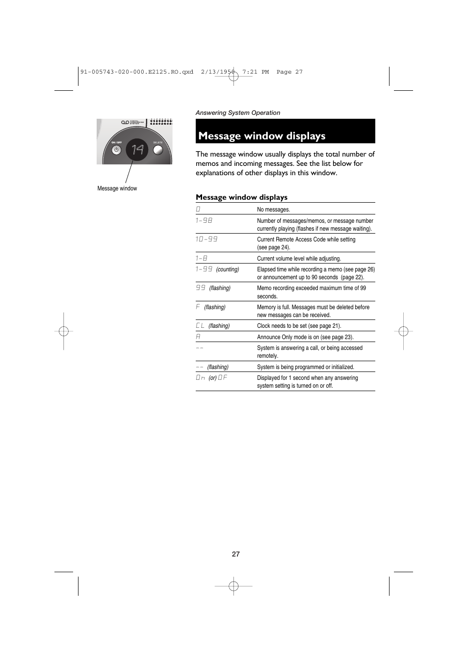 Message window displays | AT&T E2125 User Manual | Page 29 / 37
