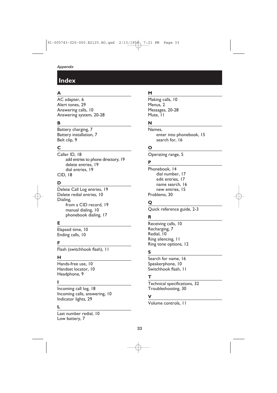 Index | AT&T E2125 User Manual | Page 35 / 37