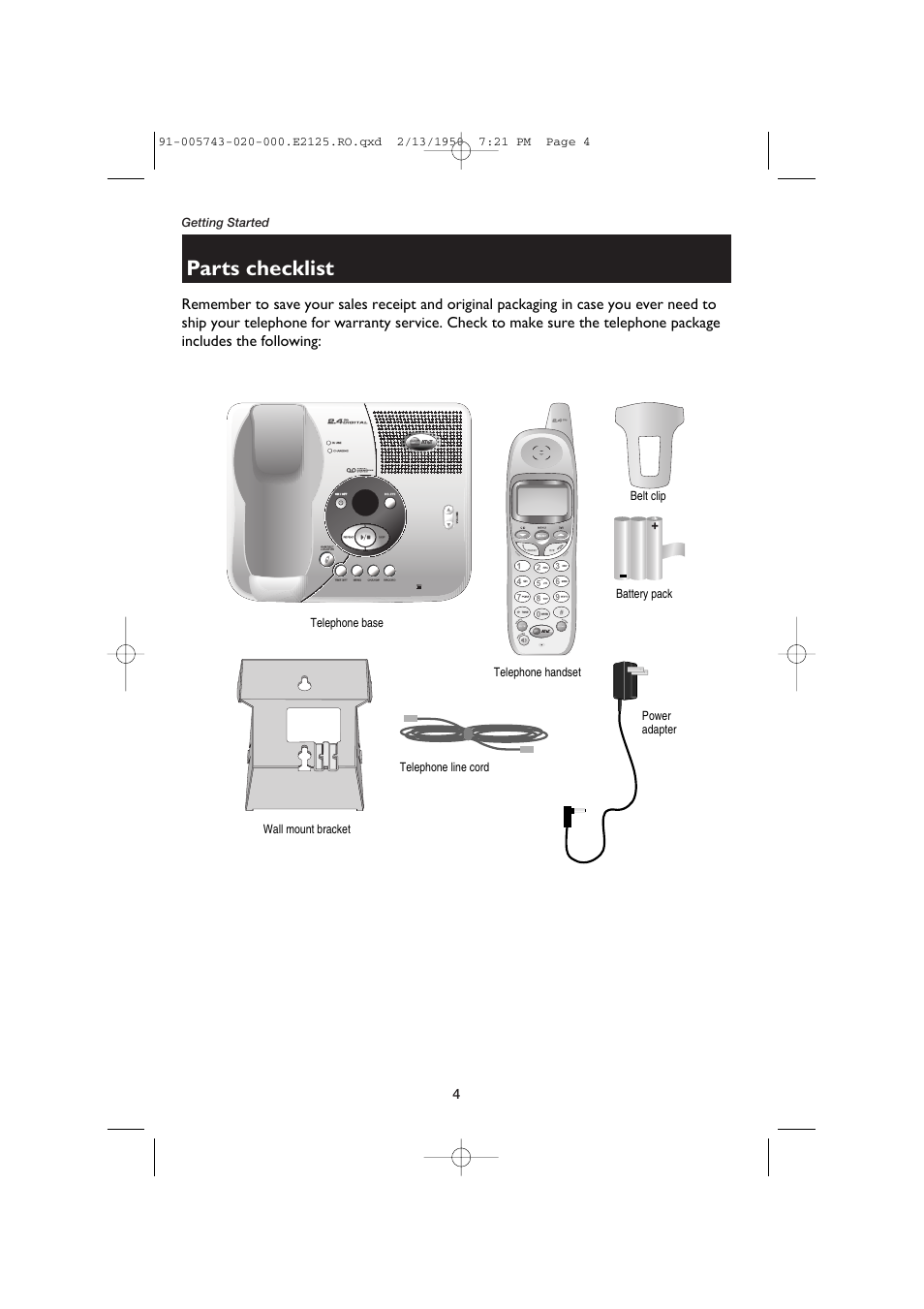 Parts checklist | AT&T E2125 User Manual | Page 6 / 37